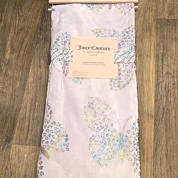 Juicy Couture Home Iridescent Foiled Butterfly Logo Plush Throw Blanket - Picture 6 of 9